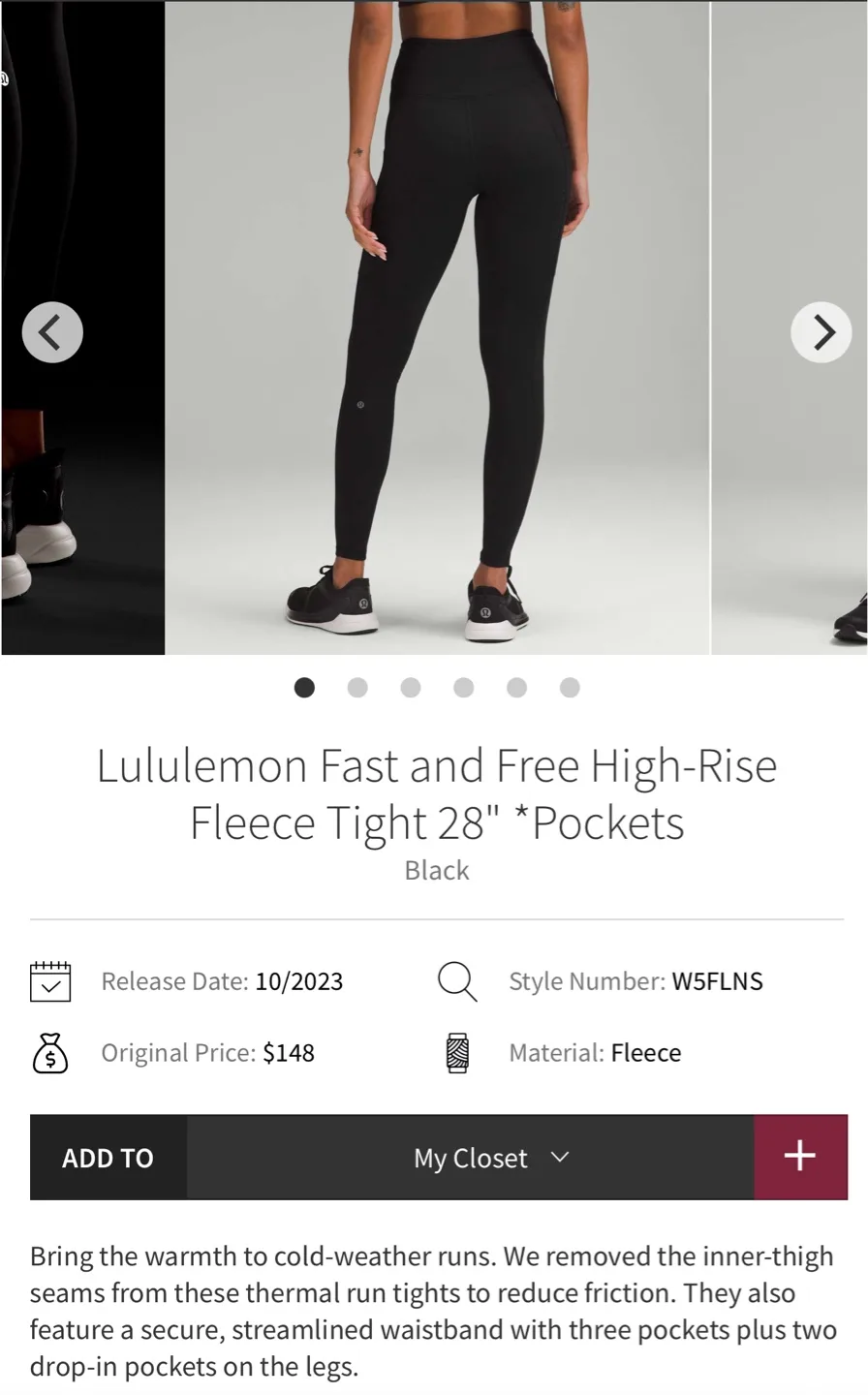 Lululemon Fast and Free High-Rise Fleece Tight 28" - size 4 image indicator(9)