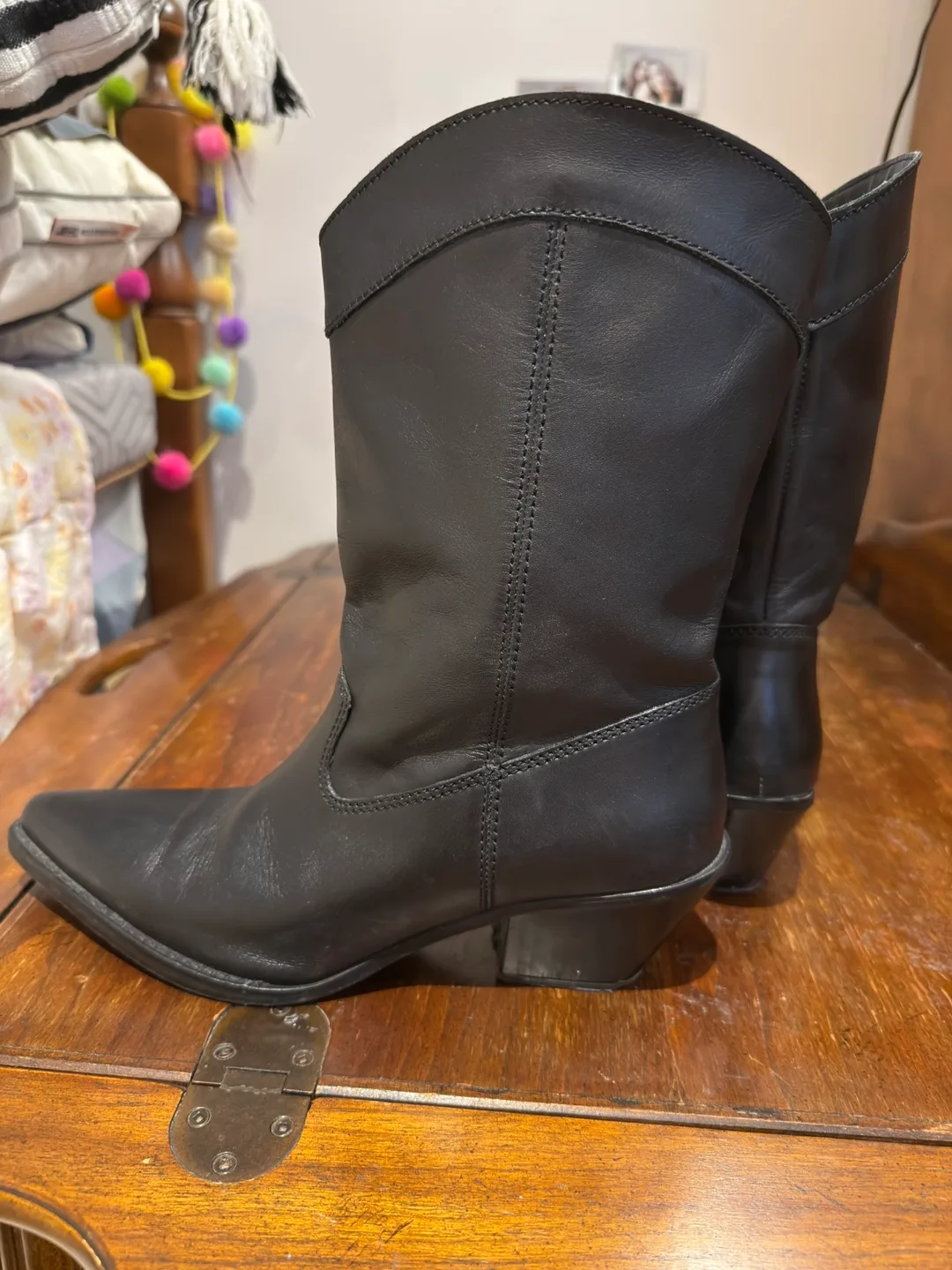 ZARA Black Leather Cowboy Boots size 7.5 image indicator(4)