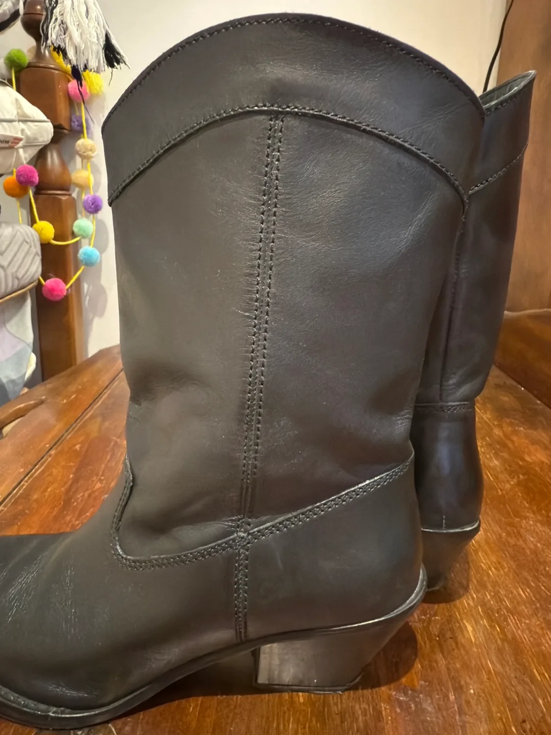 ZARA Black Leather Cowboy Boots size 7.5 image indicator(5)