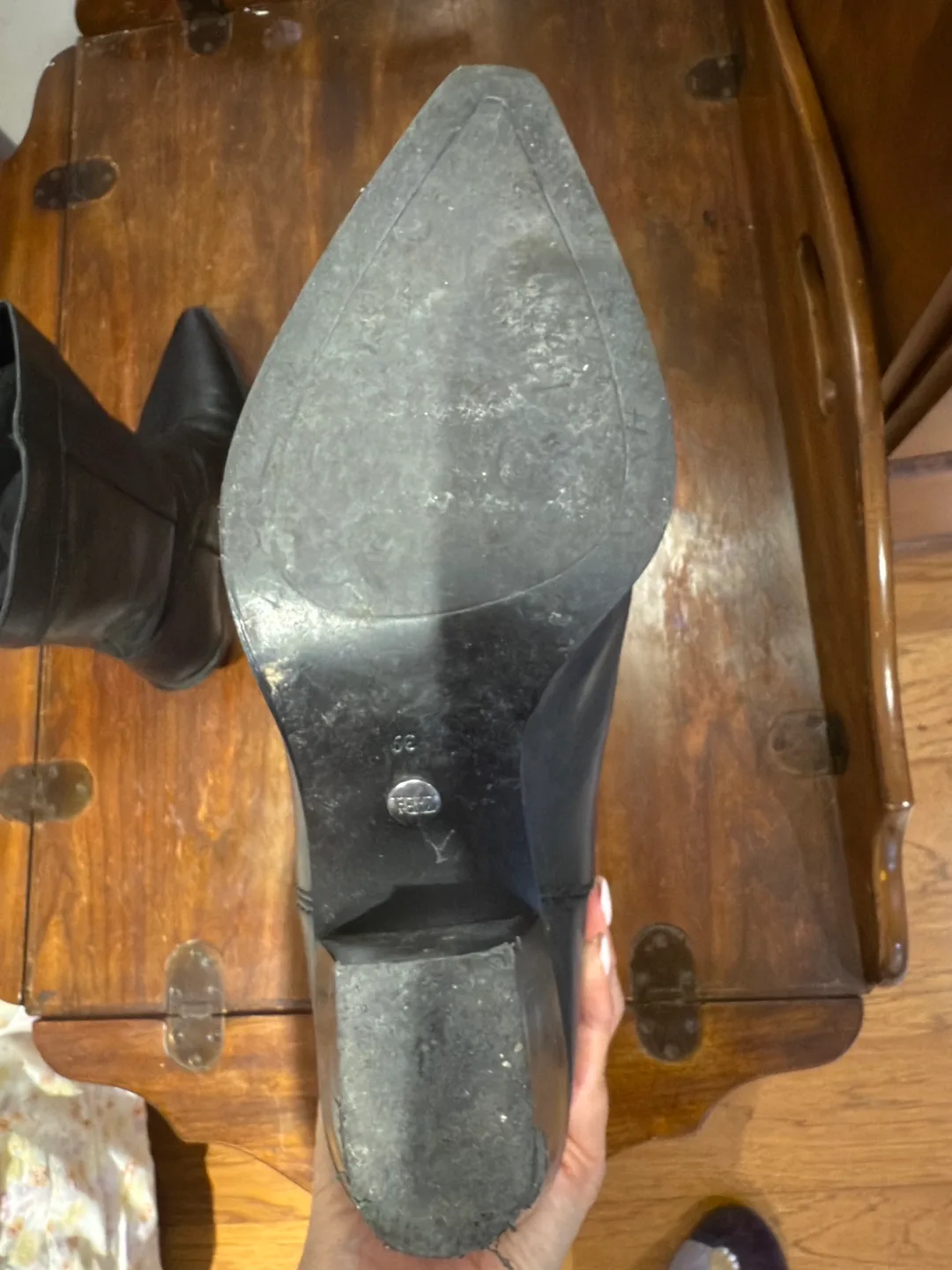 ZARA Black Leather Cowboy Boots size 7.5 image indicator(7)