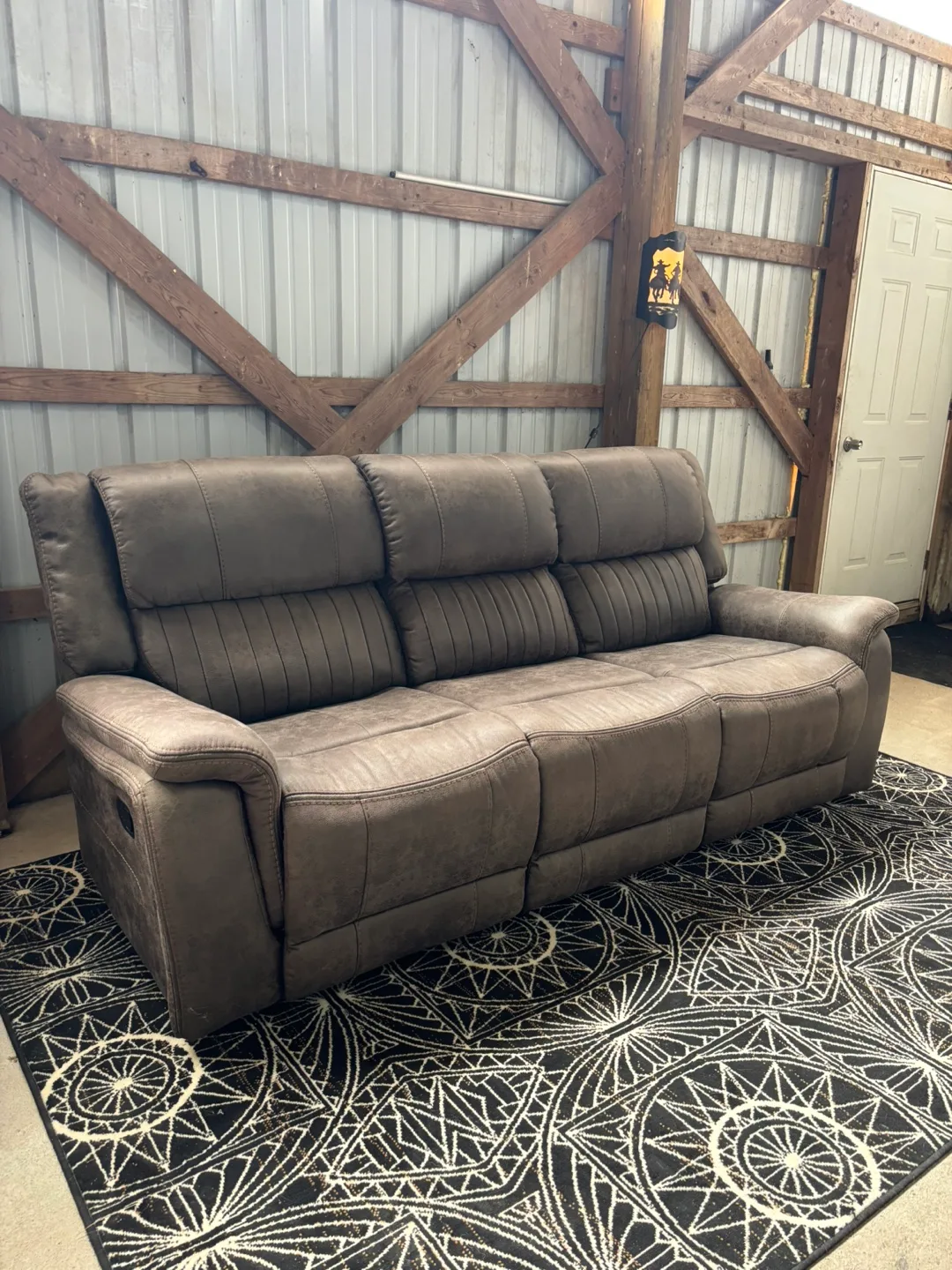 Beautiful Light Brown Leather Reclining Sofa image indicator(2)