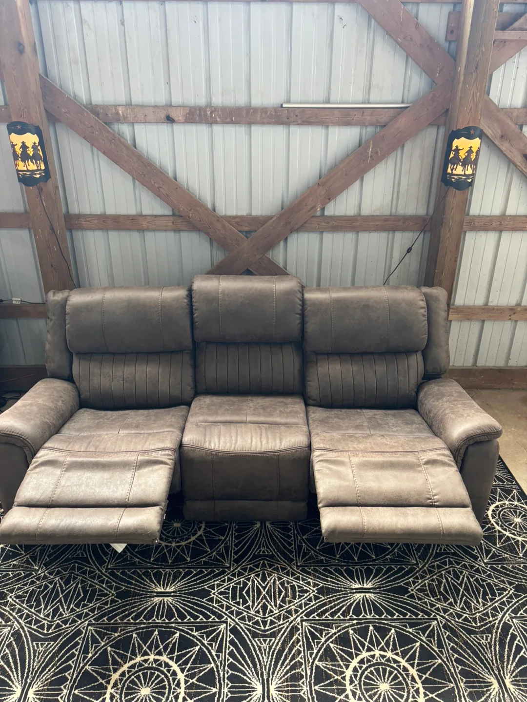 Beautiful Light Brown Leather Reclining Sofa image indicator(5)