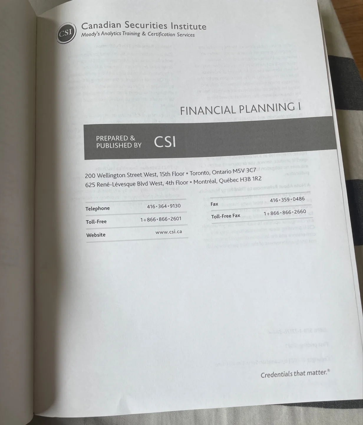 Canadian Securities Institute Financial Planning I FP1 textbook image indicator(2)