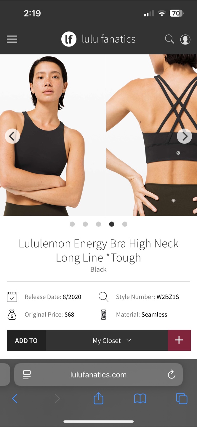 Lululemon Energy High Neck Long Line Bra, Black, Size 6 - photo 4