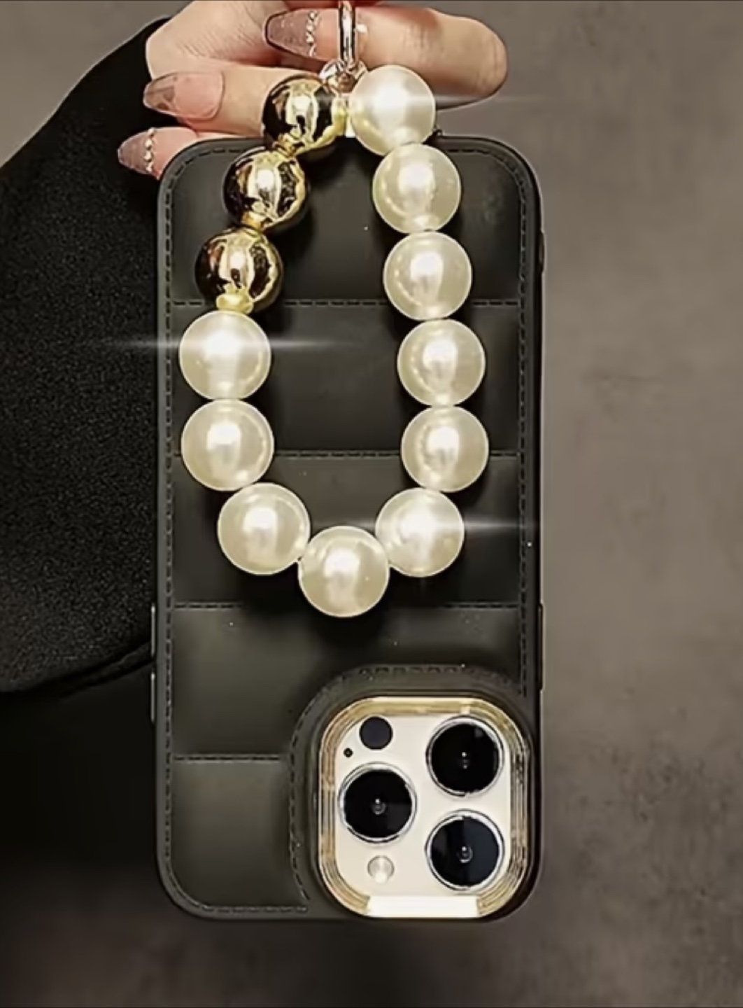iPhone 13 pro max case with pearl wrist strap