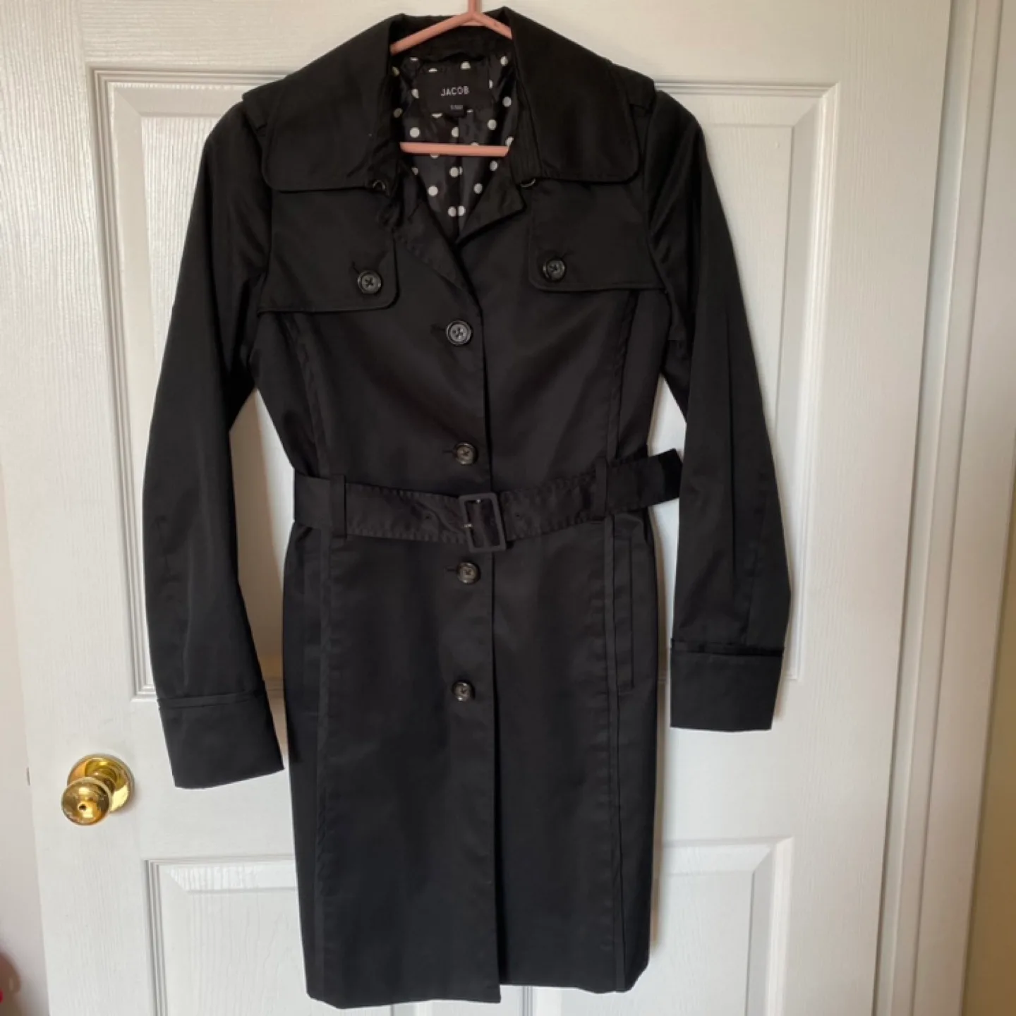 Jacob Black Trench Coat (S) freshly dry cleaned thumbnail
