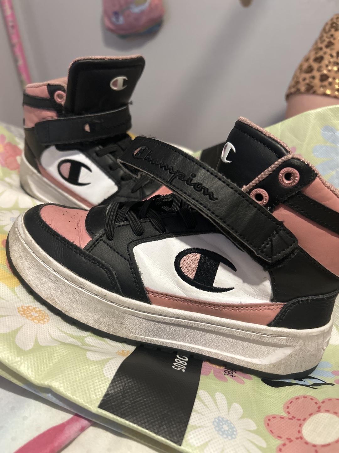 Champion Black and Pink High-Top Sneakers