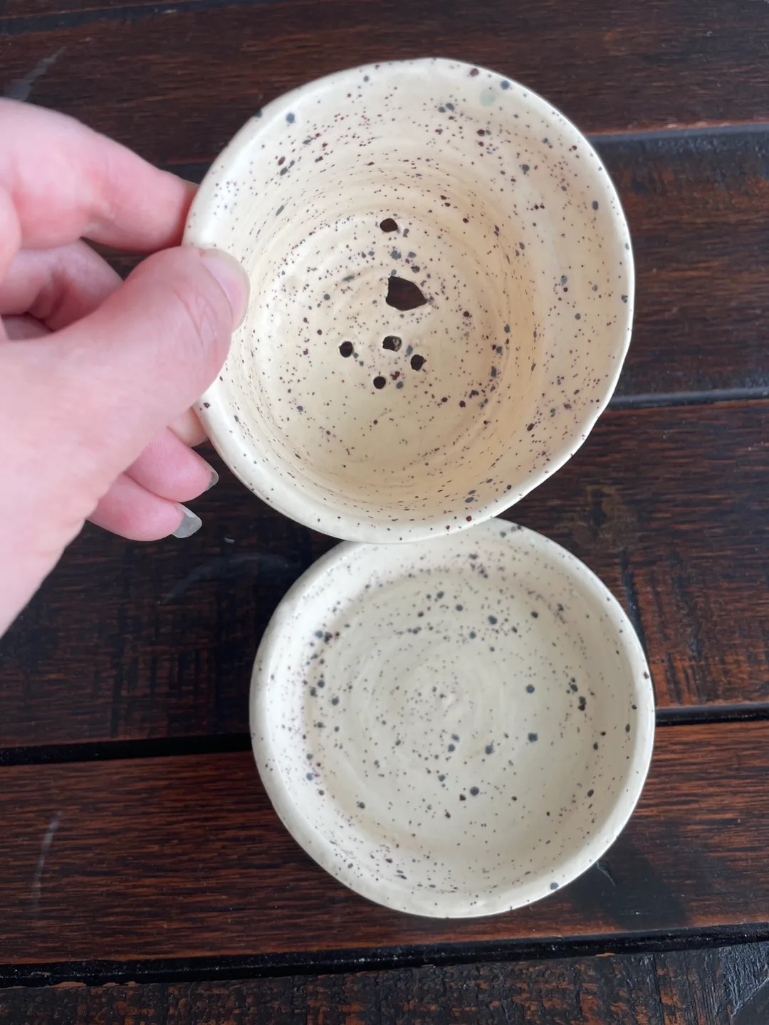 Handmade Speckled Ceramic planter or dish drainer image indicator(2)