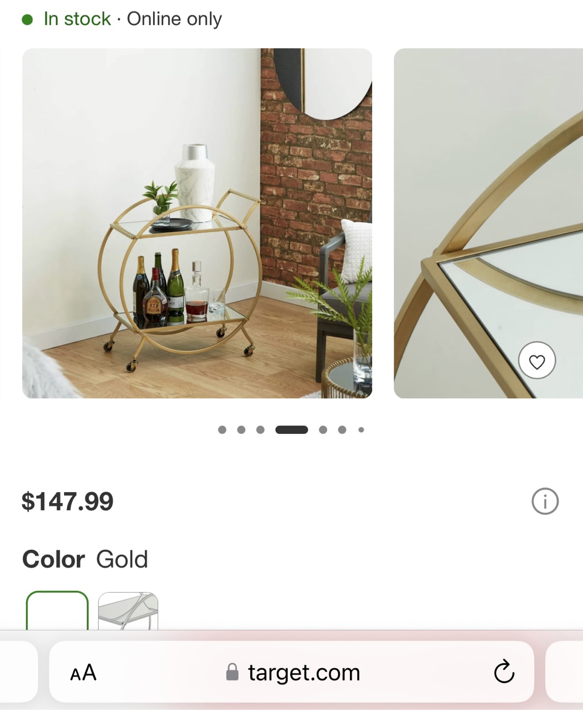 Gold Rolling Bar Cart - photo 4