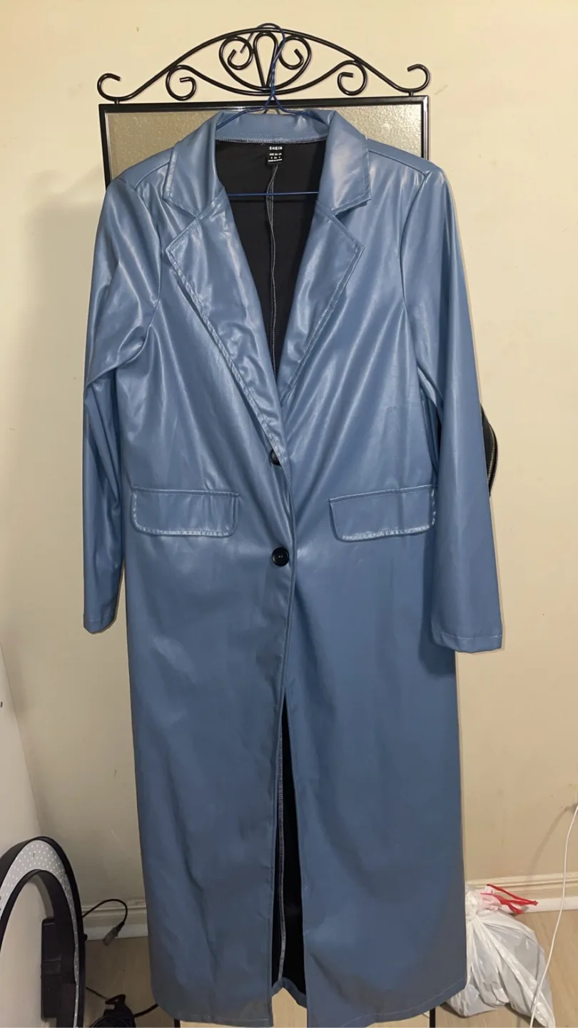 Blue Faux Leather Coat thumbnail