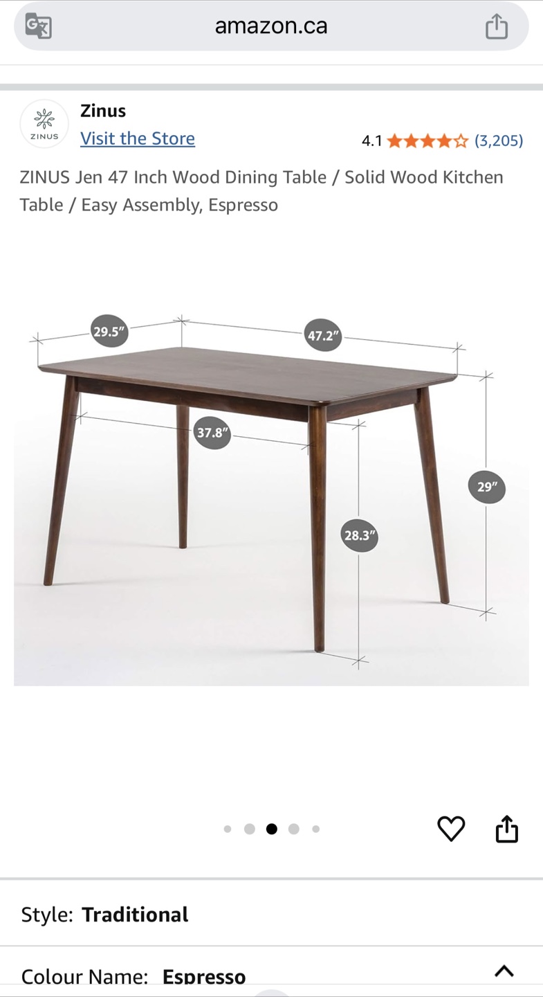 Zinus Espresso Wood Dining Table & 2 Ashley Chair Set