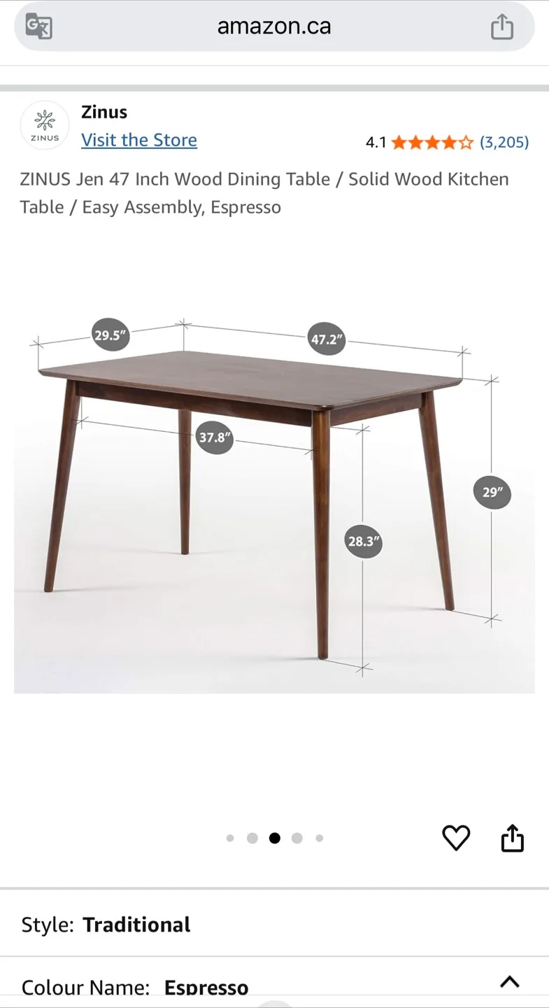 Zinus Espresso Wood Dining Table & 2 Ashley Chair Set thumbnail