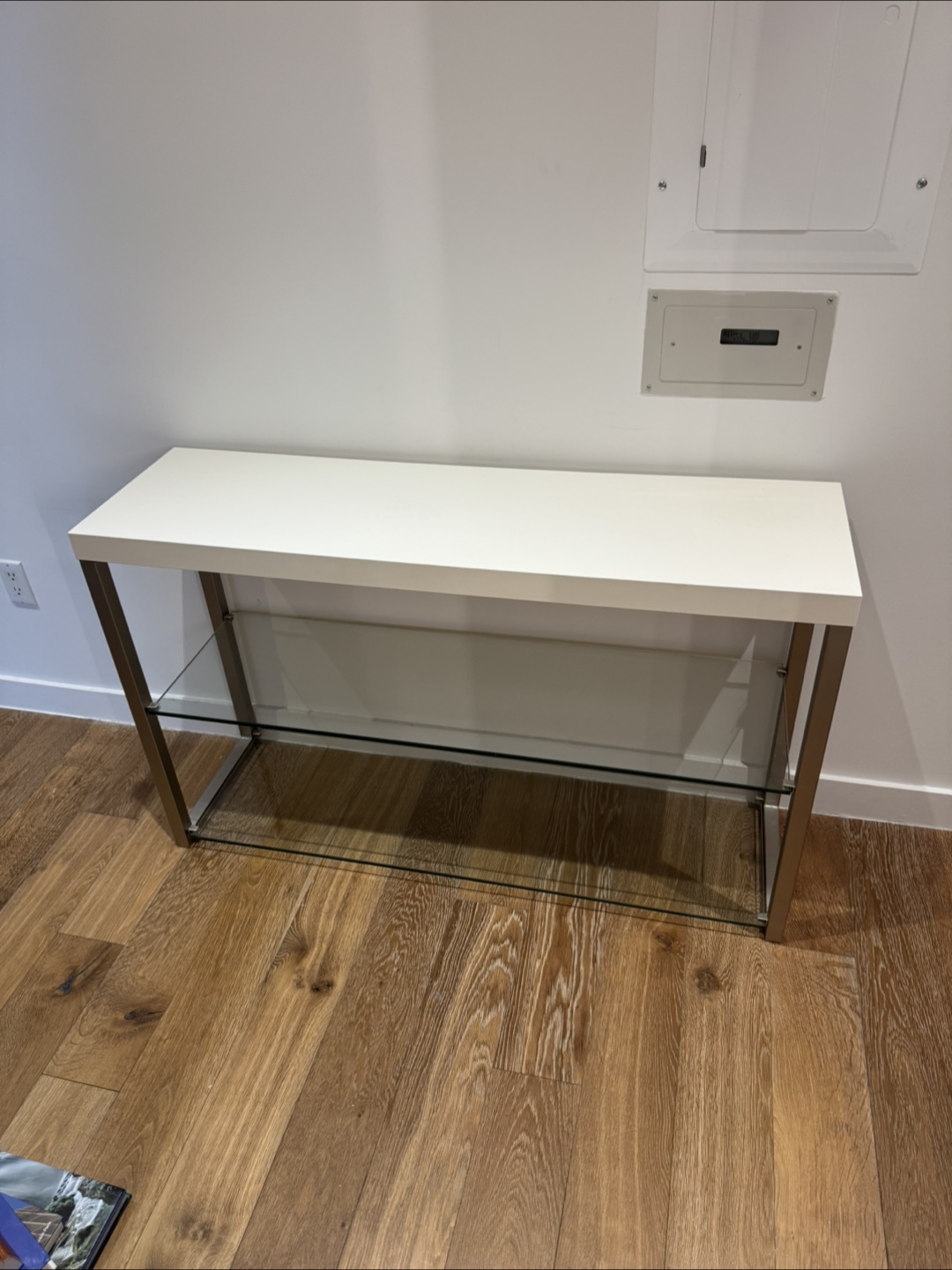 Modern Console Table - White Top with Glass Shelf