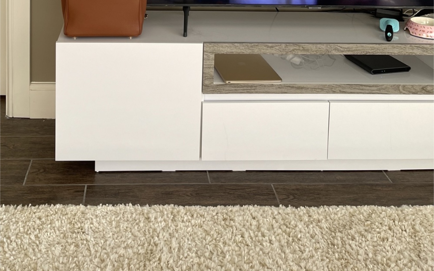 Modern White TV Stand with Drawers & Cabinets - photo 3