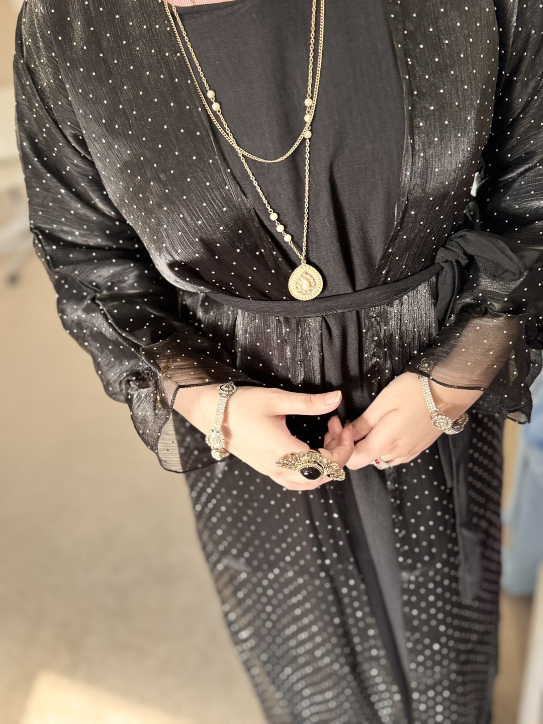 Black fancy Open Abaya
