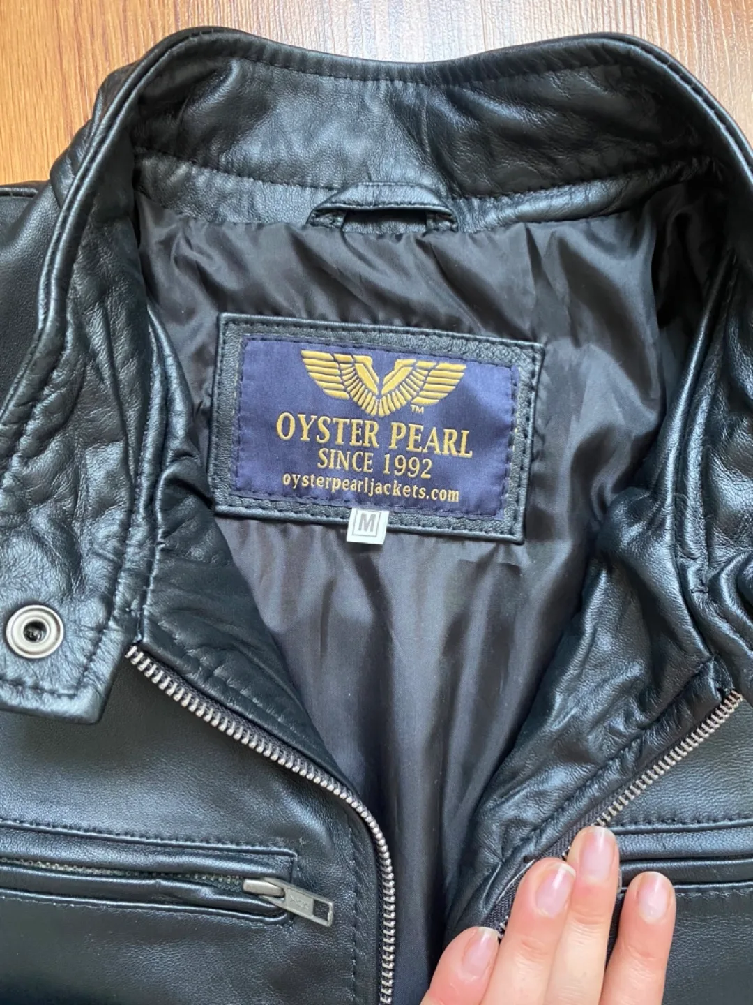 Oyster Pearl Black Leather Jacket - Medium image indicator(2)