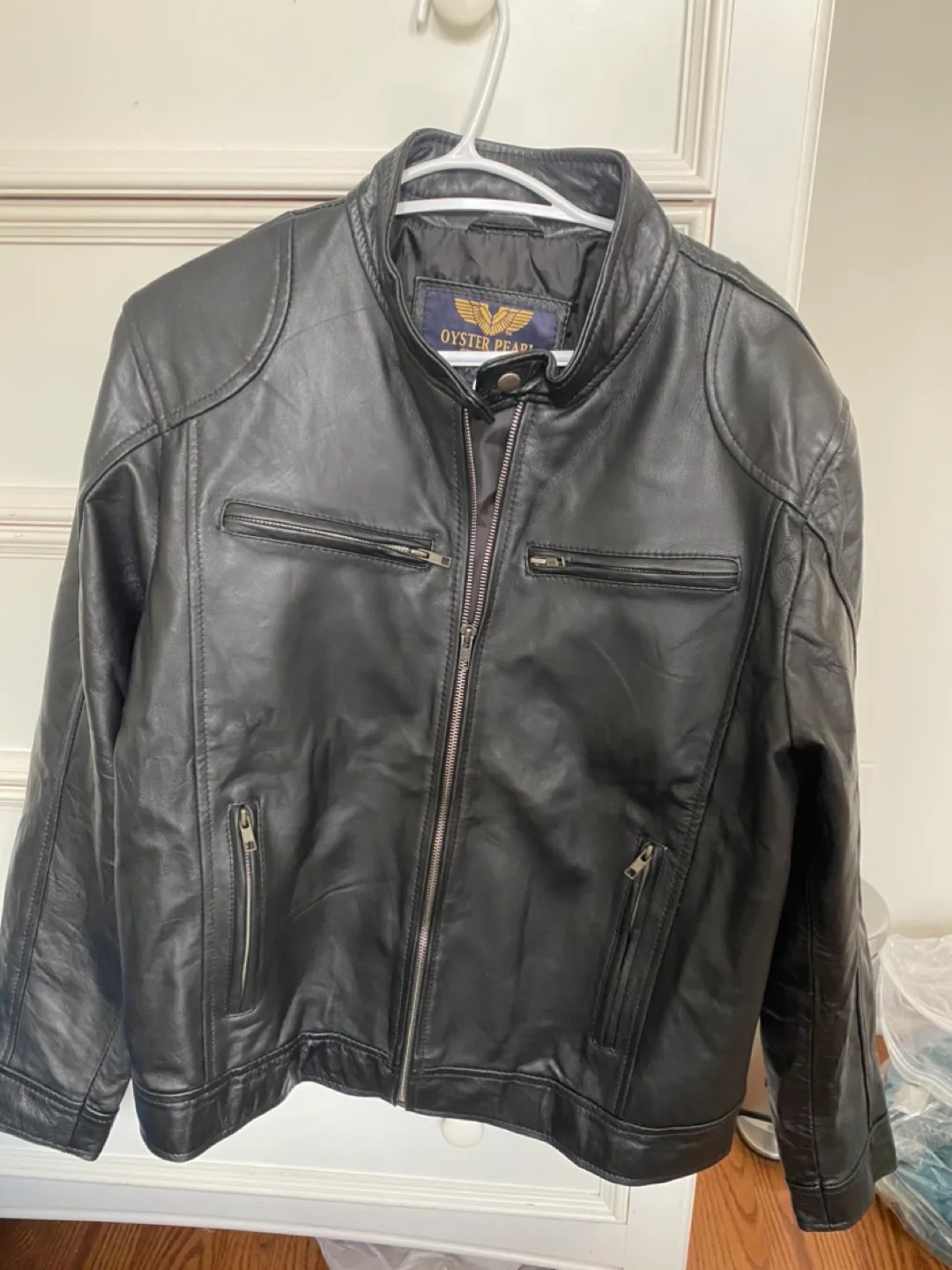 Oyster Pearl Black Leather Jacket - Medium thumbnail