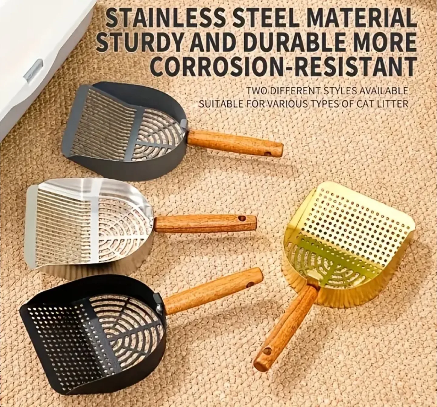Steel Cat Litter Scoop with Wooden Handle thumbnail