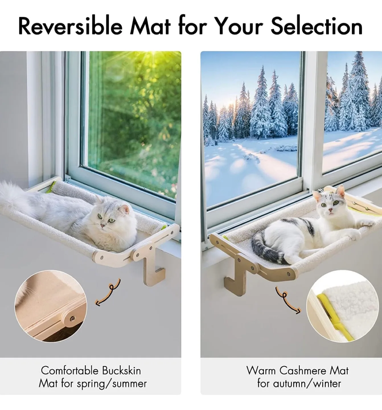 Sturdy Cat Window Perch Hammock - Reversible Mat image indicator(2)