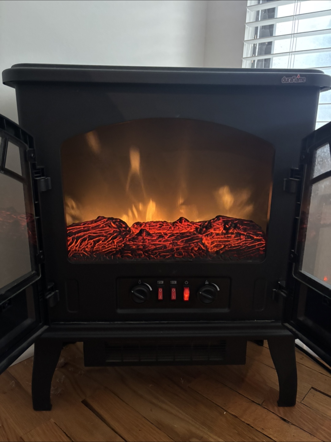 Duraflame Black Metal Electric Fireplace with Thermostat