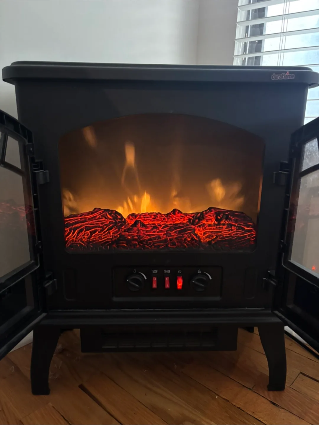Duraflame Black Metal Electric Fireplace with Thermostat thumbnail