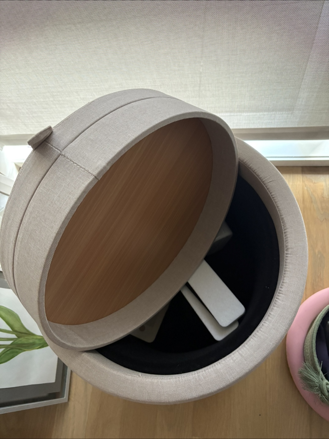 Beige Upholstered Ottoman with Storage - photo 3
