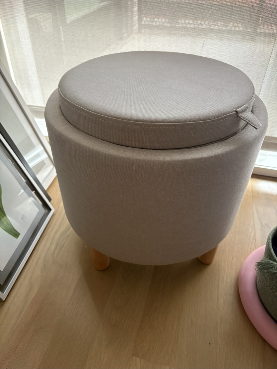 Beige Upholstered Ottoman with Storage