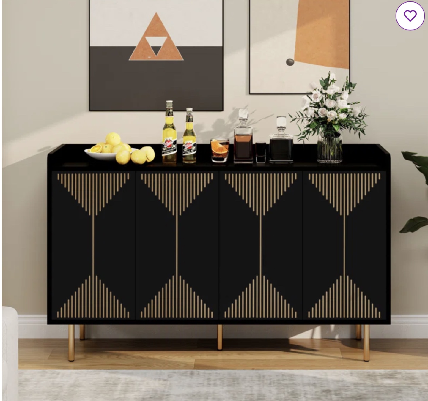 Black Sideboard with Gold Accents