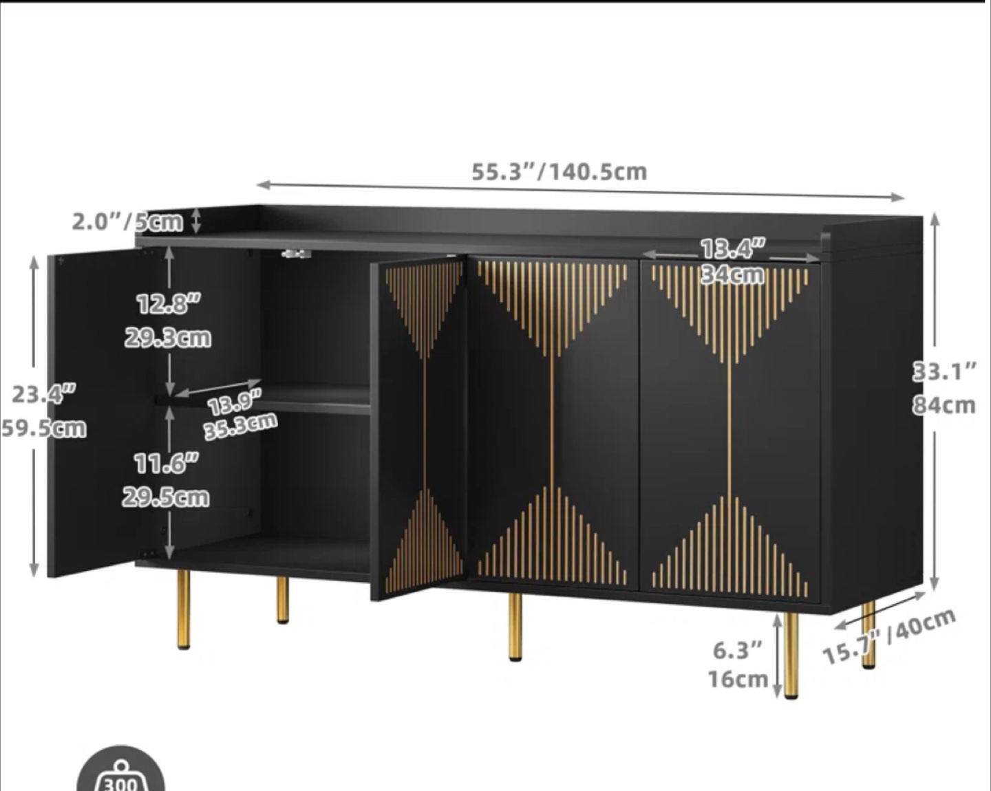 Black Sideboard with Gold Accents - photo 5