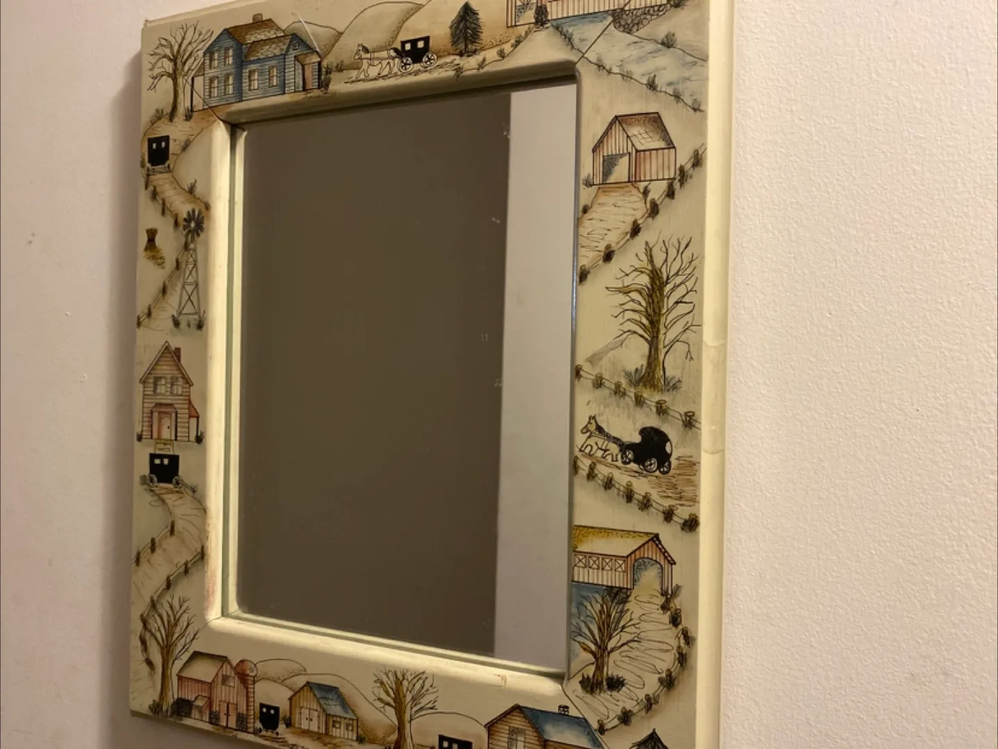Living Room Decoration Framed mirror with painted village scene image indicator(2)