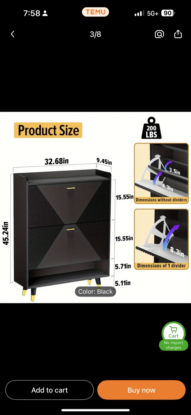 Stylish Black Shoe Storage Cabinet