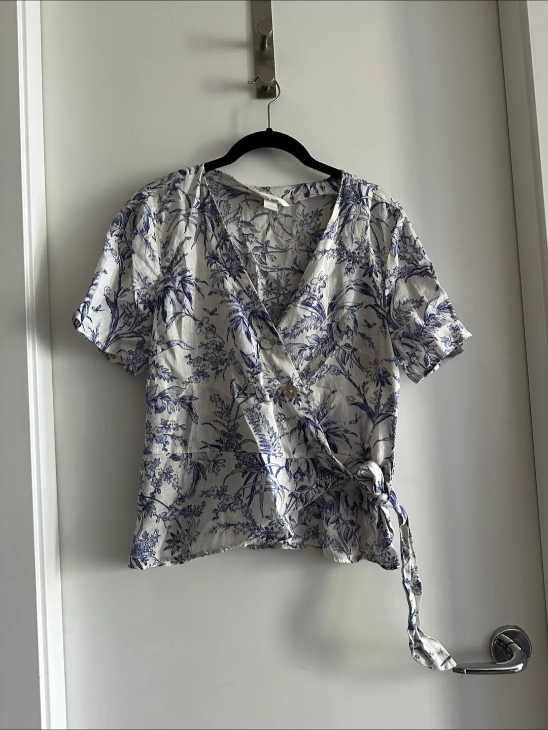 Linen Wrap Top with Floral Print thumbnail