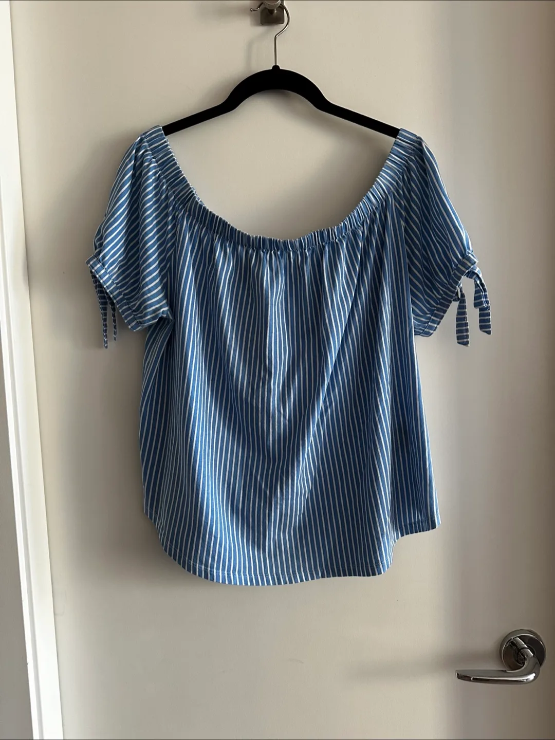 Blue & White Striped Off-the-Shoulder Top thumbnail
