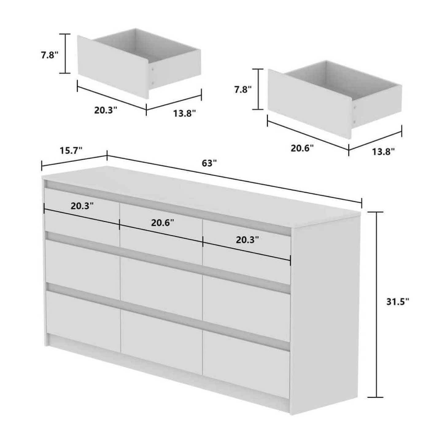 White Dresser with 9 Drawers