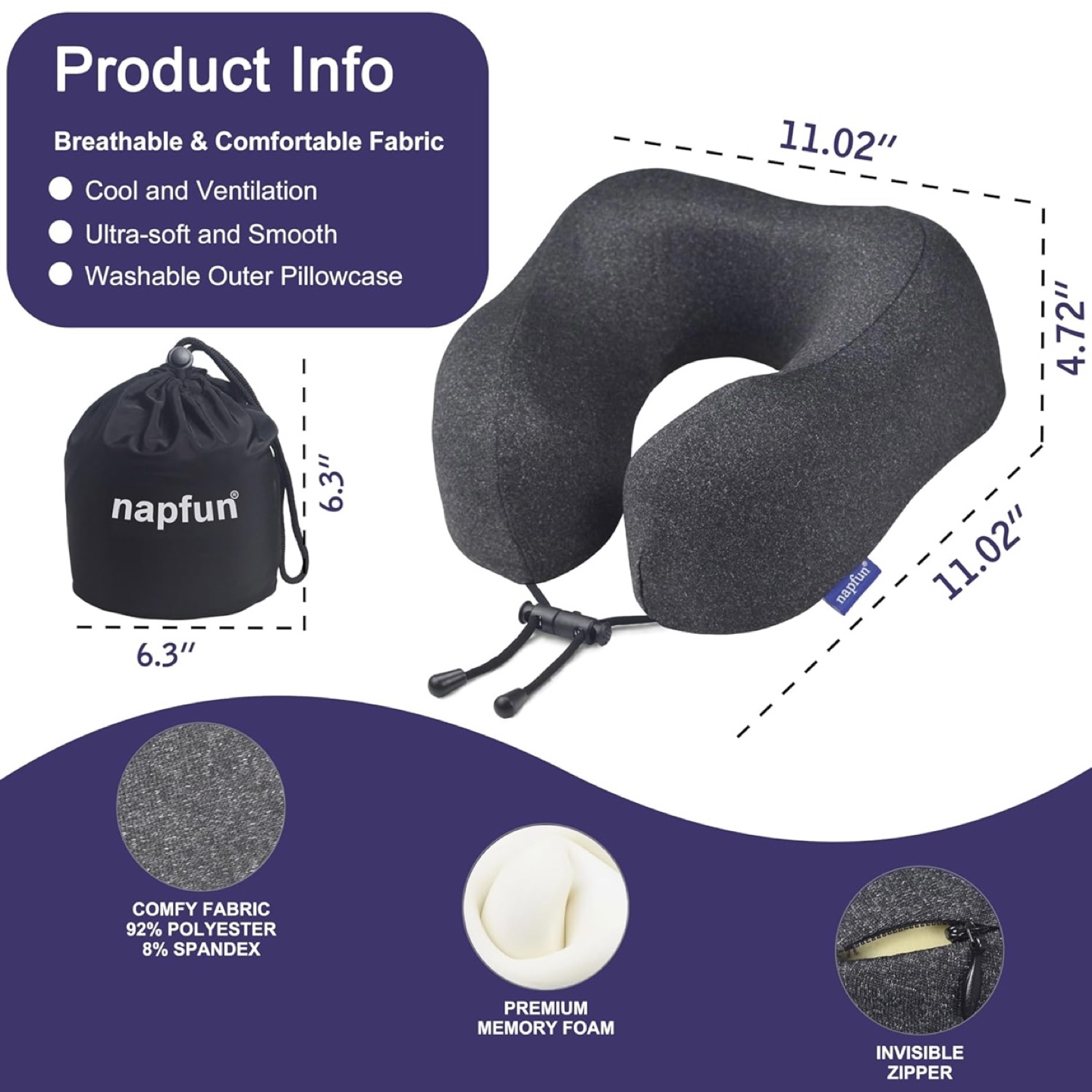 Napfun Travel Pillow – 100% Memory Foam – Black - photo 5