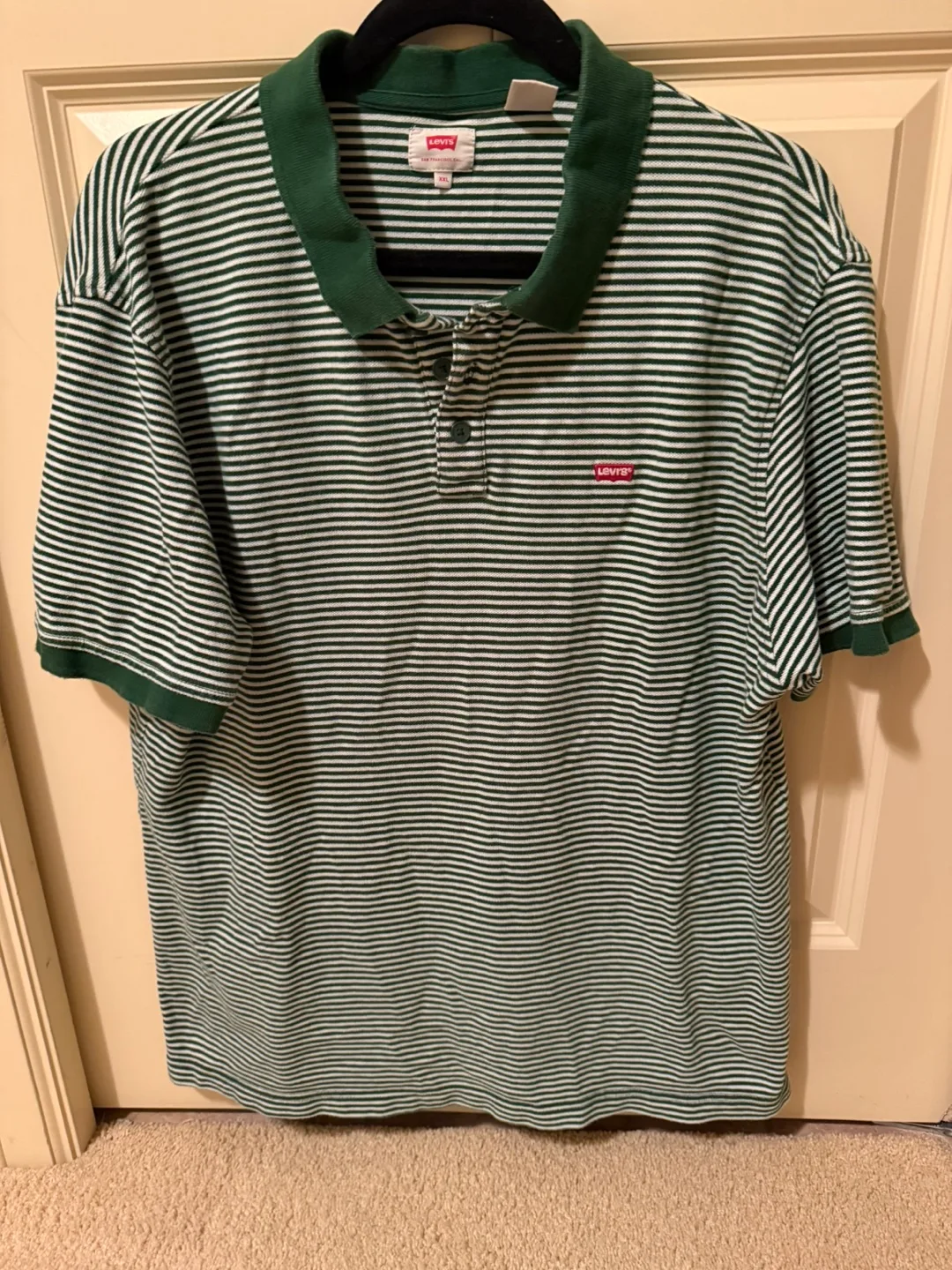 Levi's Green and White Striped Polo Shirt