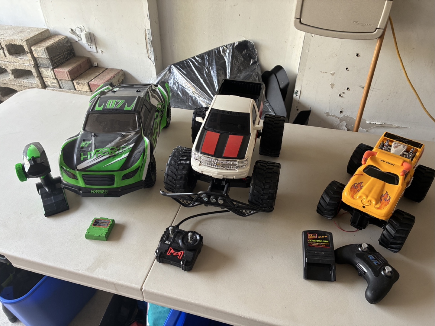 Set of Toy RC Trucks and Controllers