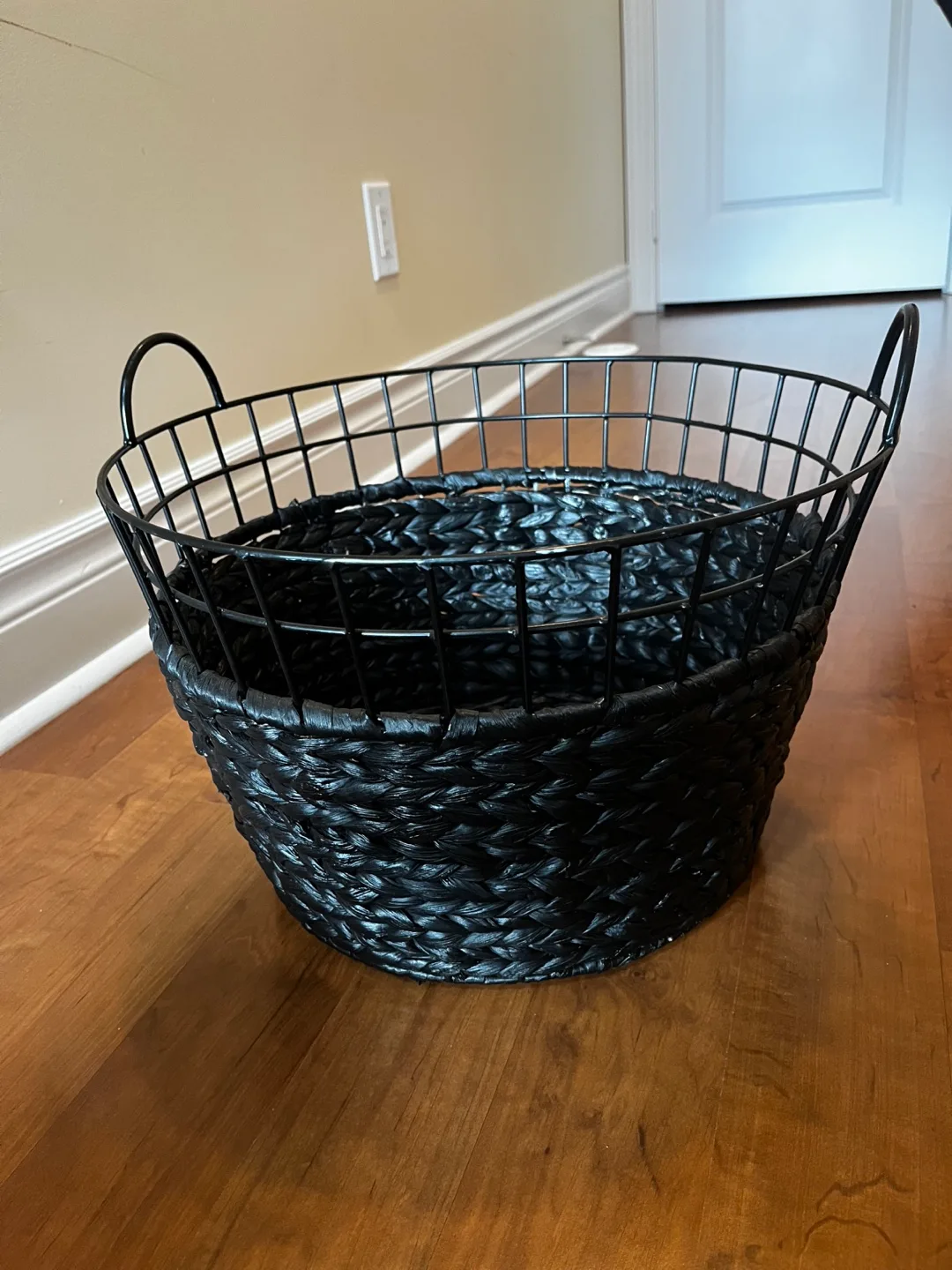 Black Woven Basket with Metal Frame thumbnail