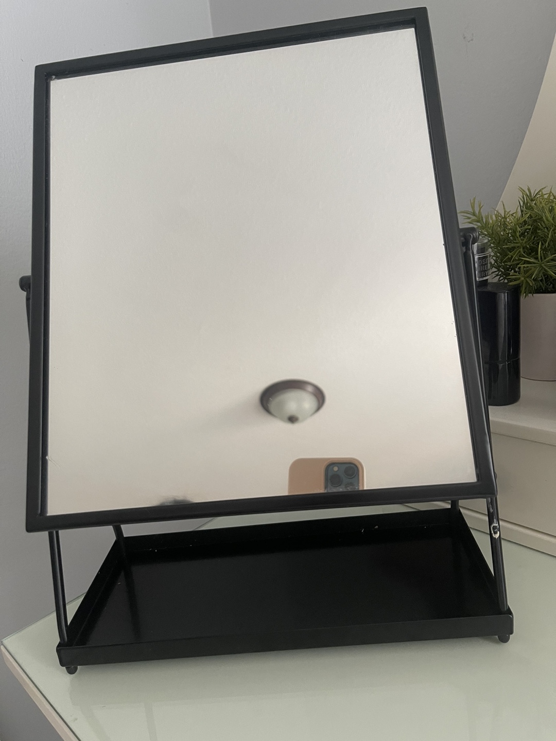 Black framed vanity mirror