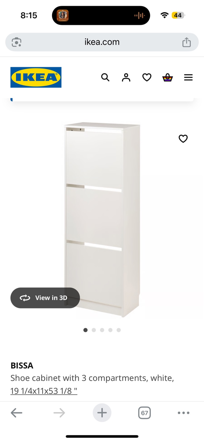 White Shoe Cabinet with 3 Compartments