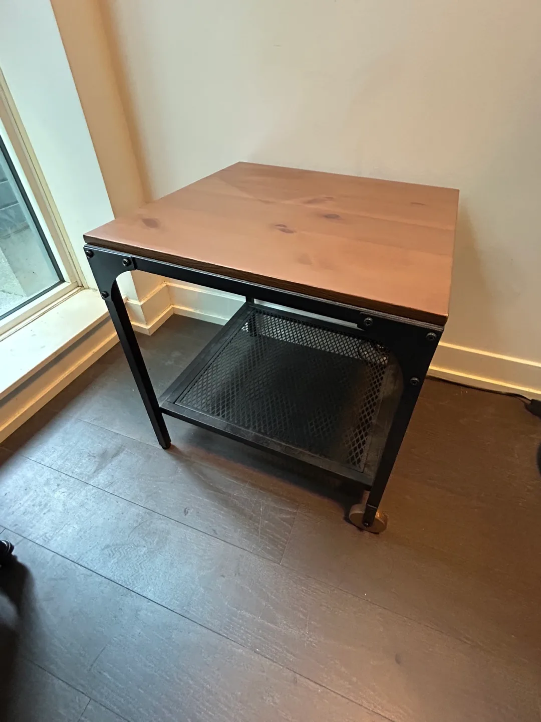 Wooden Rolling Side Table With Metal Frame thumbnail