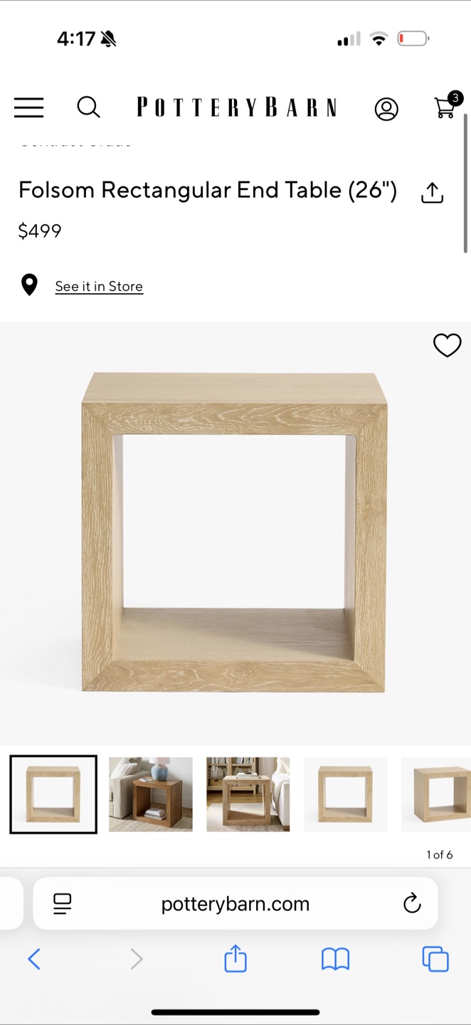 Pottery Barn Folsom End Table (New)