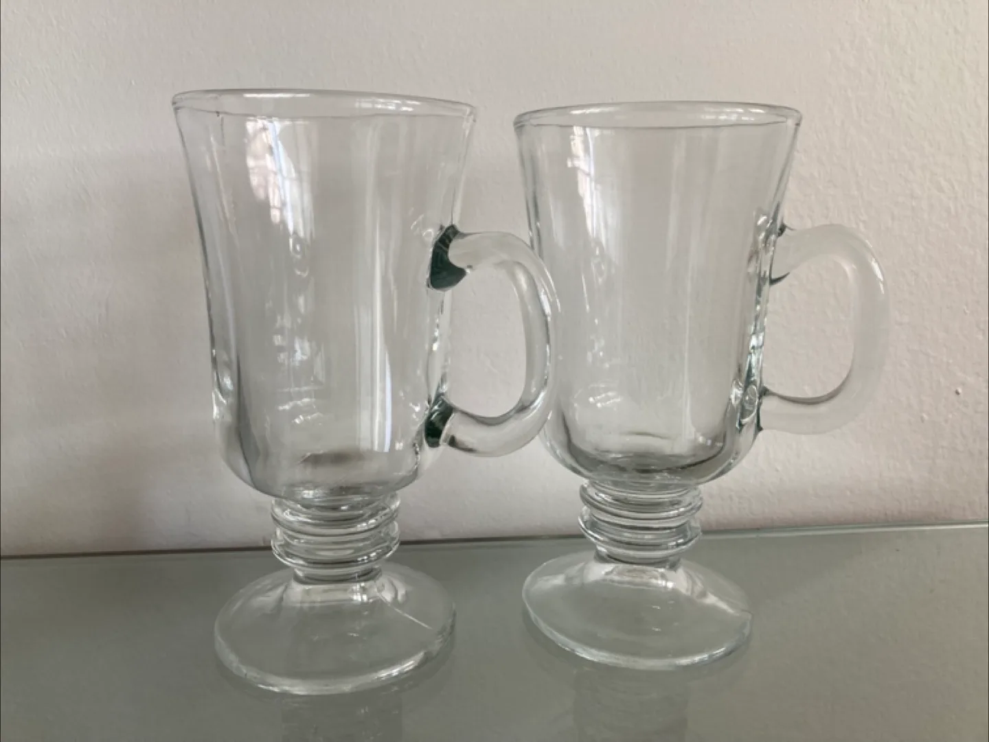 Vintage Clear Glass Coffee Mugs with Handle - Set of 2 thumbnail