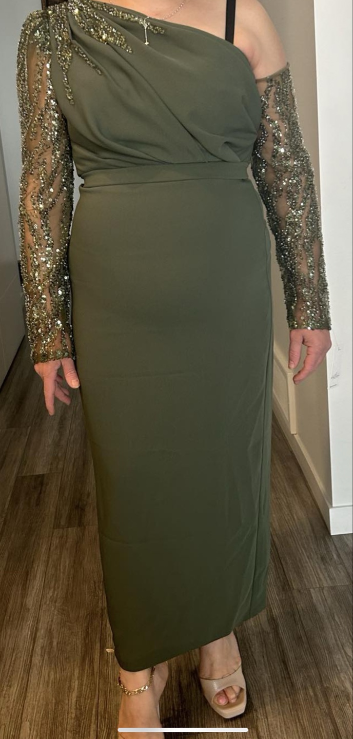 Olive Green One-Shoulder Maxi Dress