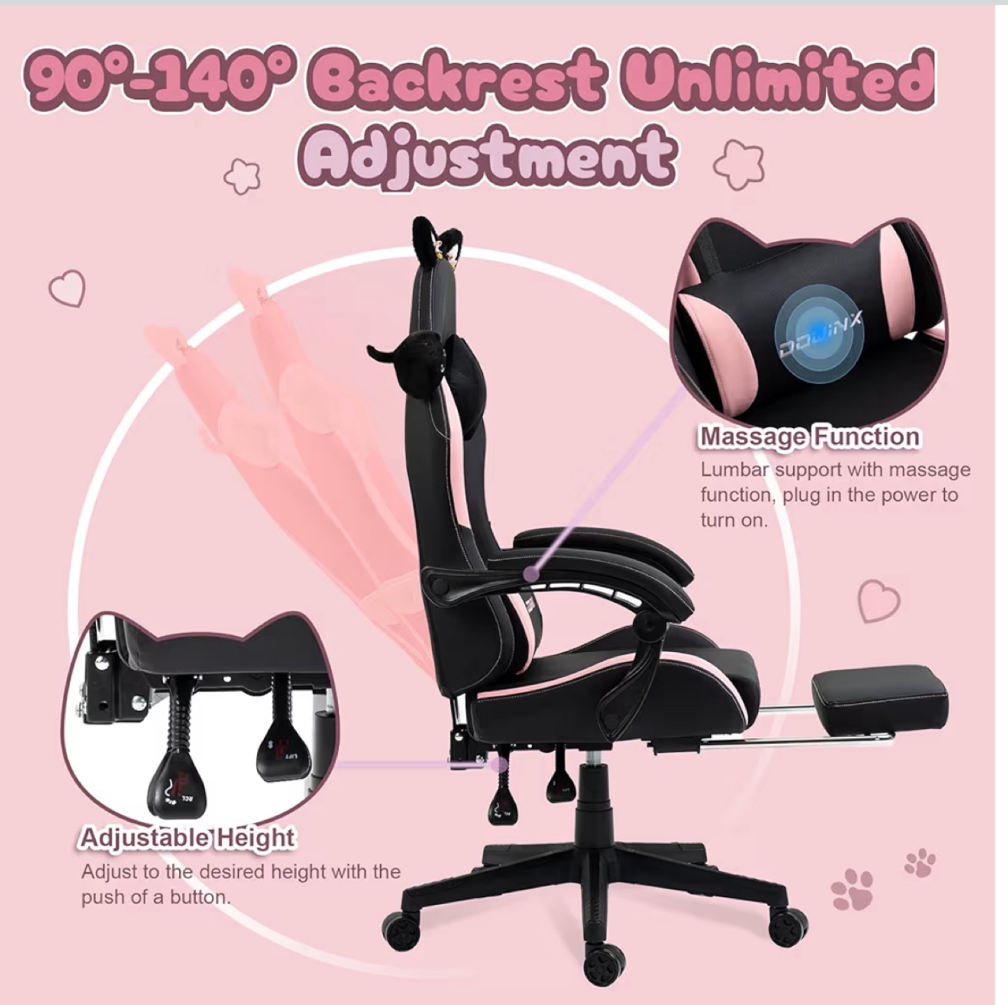 Pink and Black Gaming Chair - photo 3