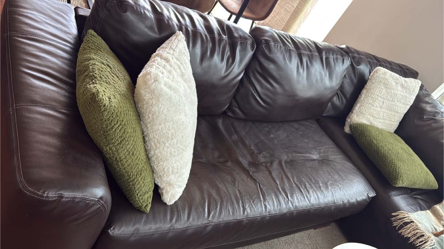 Brown Leather Couch with Pillows - photo 2