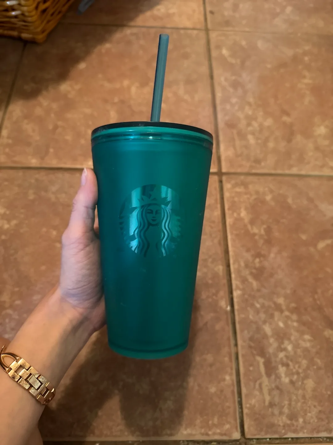 Teal Starbucks Cold Cup with Straw thumbnail