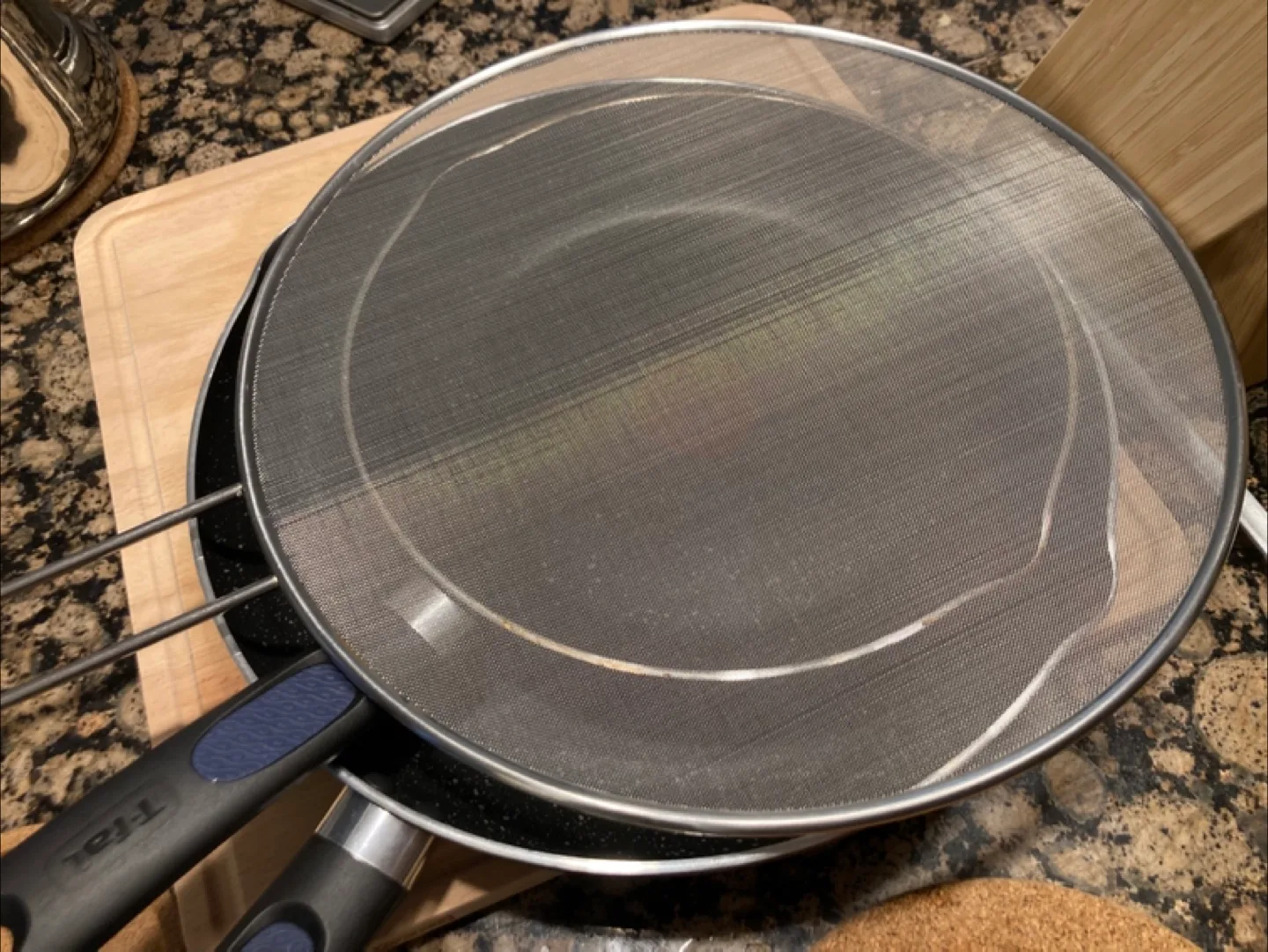 Two T-fal Fry Pans and Splatter Screen image indicator(3)