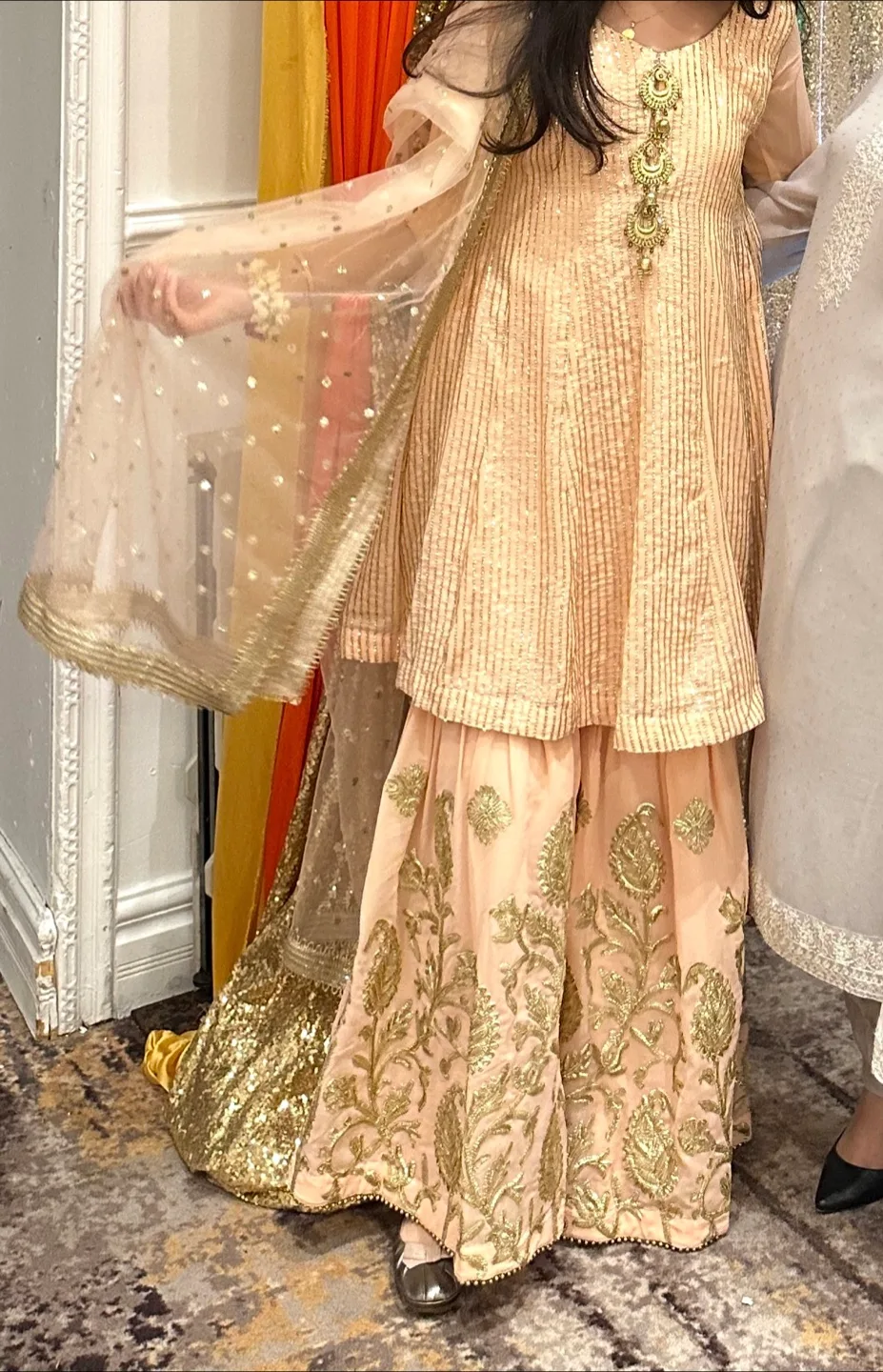 Peach and Gold Embellished Sharara Set thumbnail