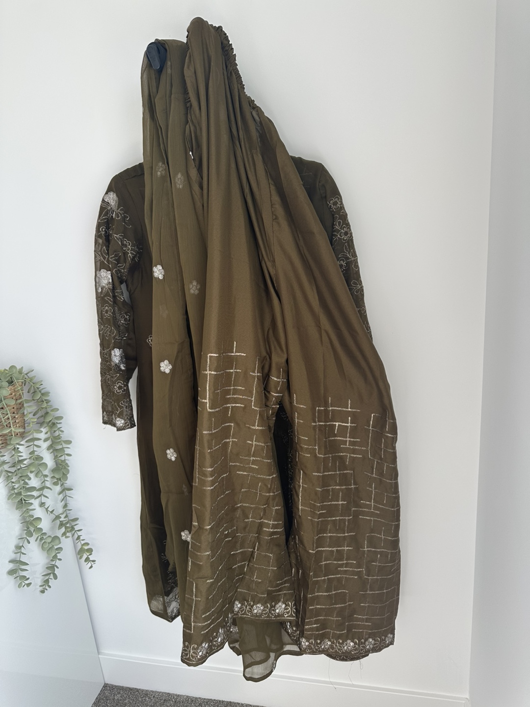 Olive Green Embroidered Suit for Eid - photo 3